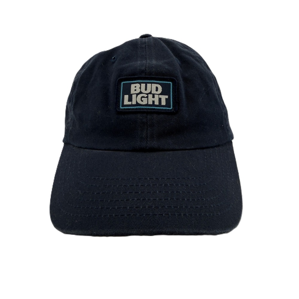 Bud Light Hat Mens OSFA Navy Blue Embroidered Logo Cotton Dad Cap Adjustable